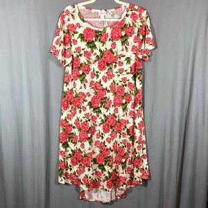 Lularoe Carly - Short Sleeve Hi Low Dress - Cream Roses Sz S